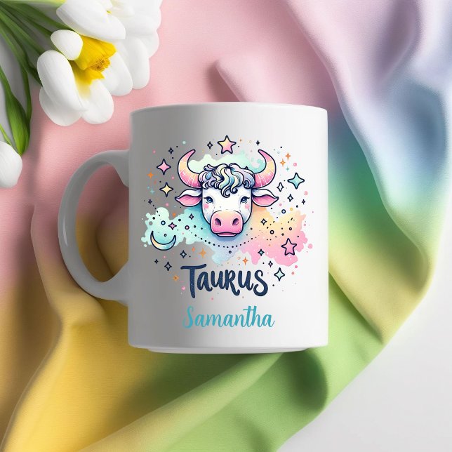 Personalized Colorful Taurus Bull Zodac Astrology Kaffemugg (Personalized Colorful Taurus Bull Zodac Astrology Coffee Mug)