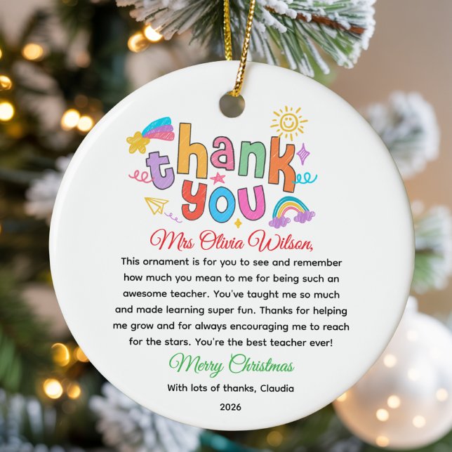Personalized Colorful Teacher Appreciation Gift Julgransprydnad Keramik (Skapare uppladdad)