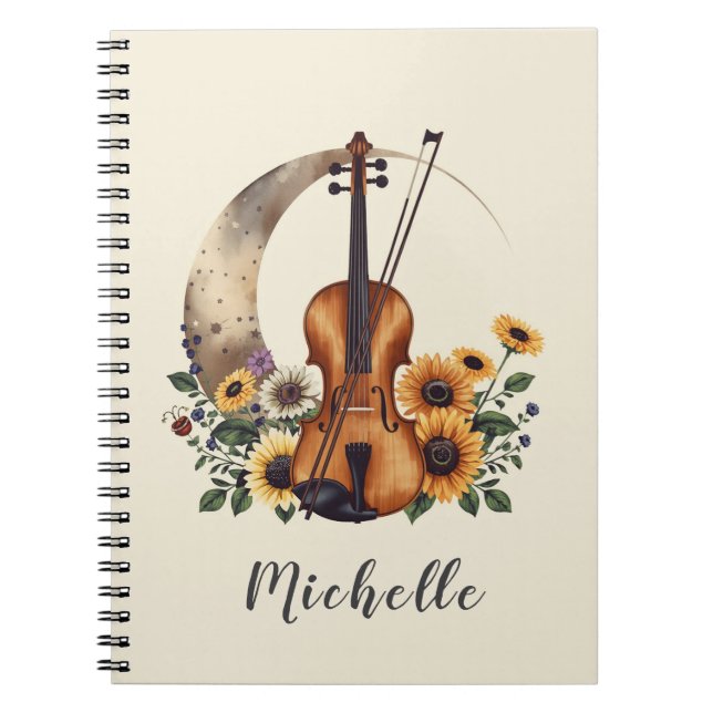 Personalized Colors Wildflower Boho Floral Violin  Anteckningsbok (Framsidan)