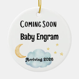 Personalized Coming Soon Baby Arrival Julgransprydnad Keramik