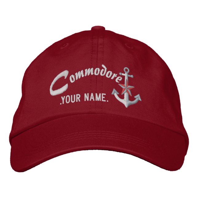 Personalized Commodore Nautical Anchor Name White Broderad Keps (Framsida)