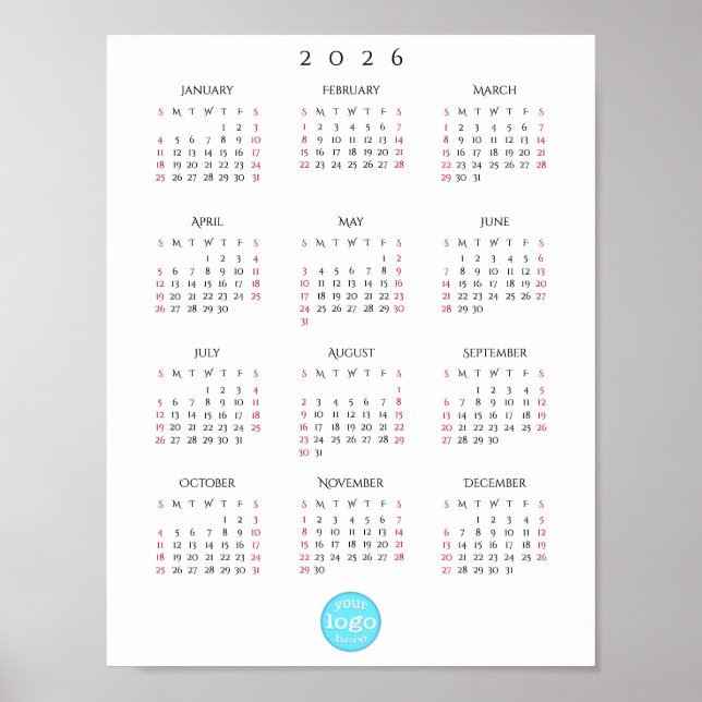 Personalized Company Business Logo 2026 Calendar Poster (Framsidan)