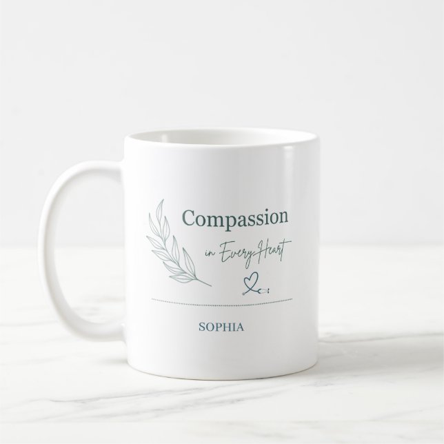 Personalized Compassion in Every Heart Botanical Kaffemugg (Vänster)