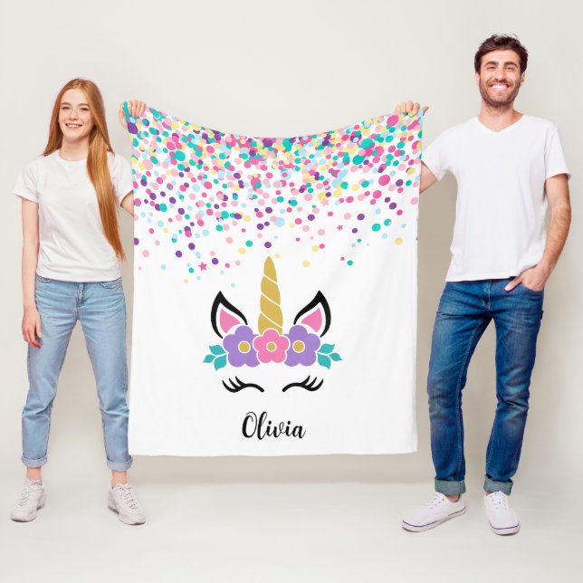 Personalized Confetti Unicorn Blanket – Polka Dot  Fleecefilt (På plats)