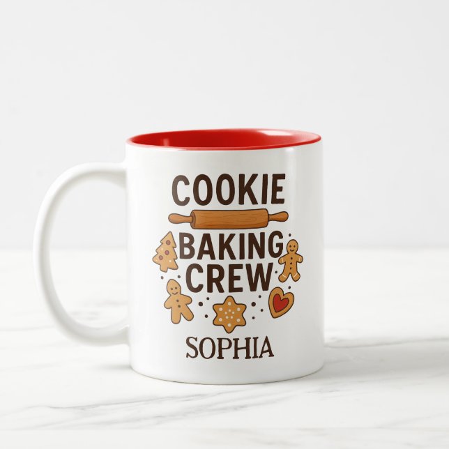 Personalized Cookie Baking Crew – Custom Name Två-Tonad Mugg (Vänster)