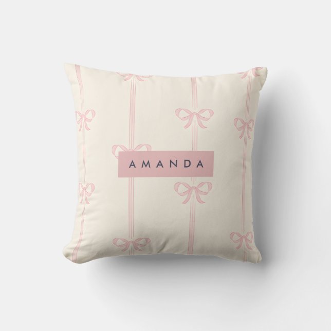 Personalized Coquette Blush Pink Bow Ribbon  Kudde (Framsida)