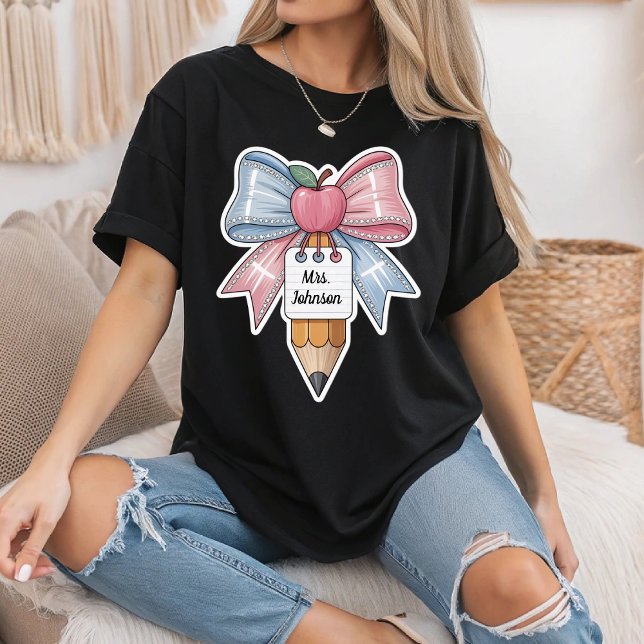 Personalized Coquette Bow Teacher Back To School T Shirt (Skapare uppladdad)