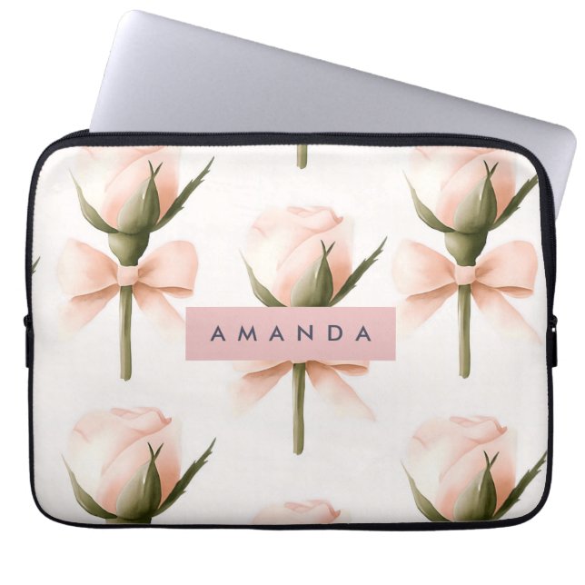 Personalized Coquette Pattern Blush Rose & Bow  Laptop Fodral (Framsidan)