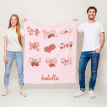 Personalized Coquette Strawberry & Bow Fleece Bla