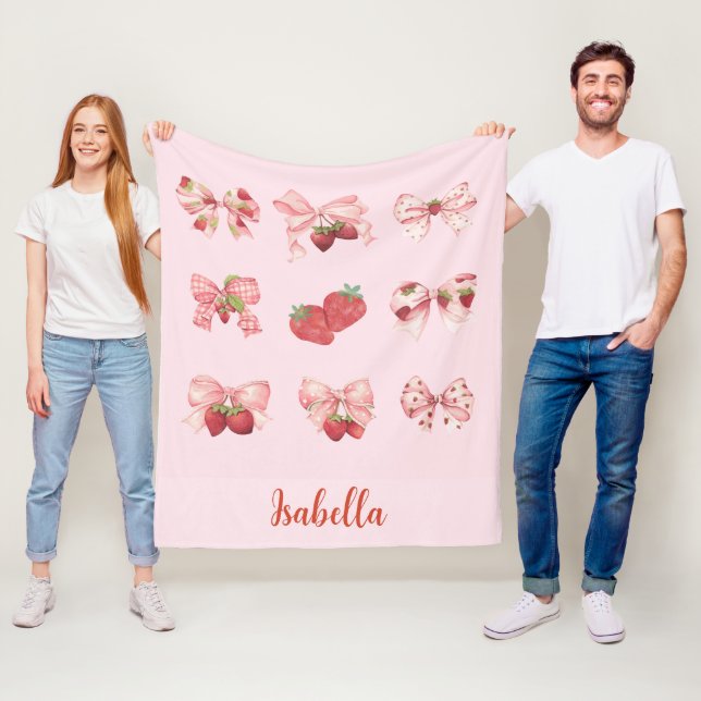 Personalized Coquette Strawberry & Bow  Fleece Bla (På plats)
