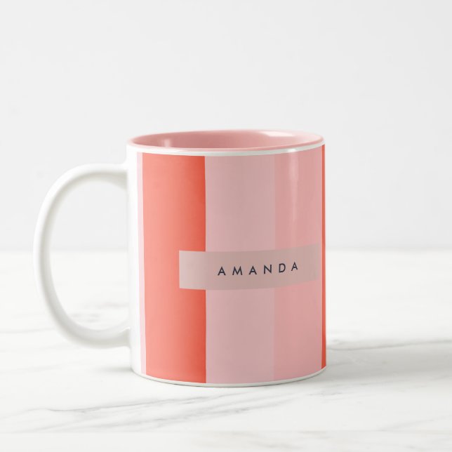 Personalized Coral & Pink Vertical Stripe Pattern Två-Tonad Mugg (Vänster)