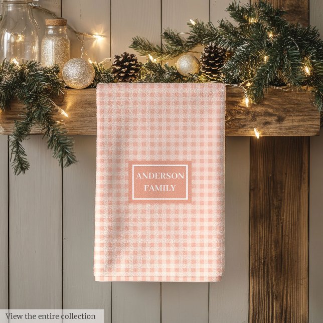 Personalized Coral Plaid Towel Chic Kitchen Style Kökshandduk (Personalized Coral Plaid Towel Chic Kitchen Style)