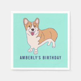 Personalized Corgi Dog Birthday Party Paper Napkin Pappersservett