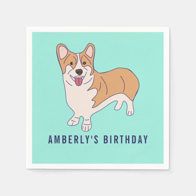 Personalized Corgi Dog Birthday Party Paper Napkin Pappersservett (Framsidan)