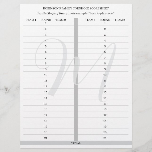 Personalized Cornhole Game Score Sheets Brevhuvud (Framsida)
