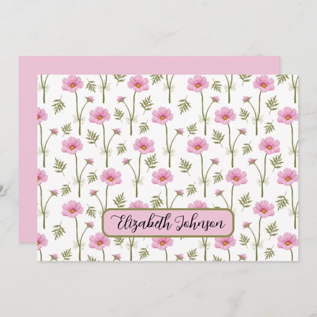 Personalized Cosmos Floral Botanical Note Card Anteckningskort (Fram/baksida)