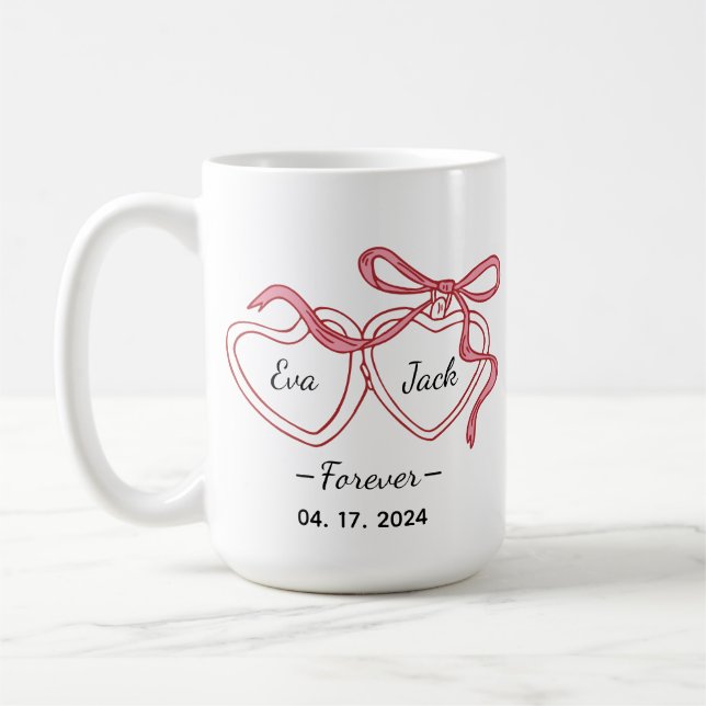 Personalized Couple Line Art Mug with Names & Date Kaffemugg (Vänster)