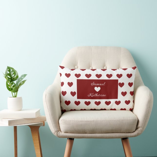Personalized Couple Name Heart Pattern Valentine Lumbarkudde (Stol)