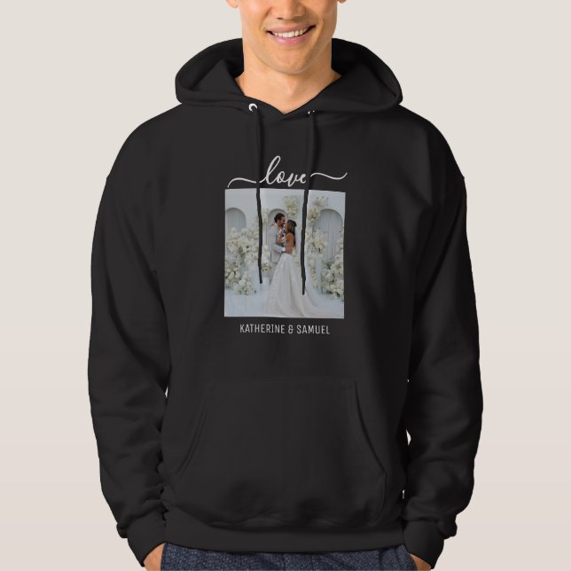 Personalized Couple Name & Romantic Photo Black Hoodie (Framsida)