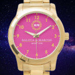 Personalized couple names monogram pink armbandsur<br><div class="desc">Couple Watches brilliant stylish and elegant couple watches, his and her love token. A timepiece of eternal love, full of blessings. 💕His and Her Adjustable Watch Strap: High-quality stainless steel material, comfortable to wear. Imported quartz movement, the battery life can reach 2-3 years, and the time display is accurate. 💕Romantic...</div>