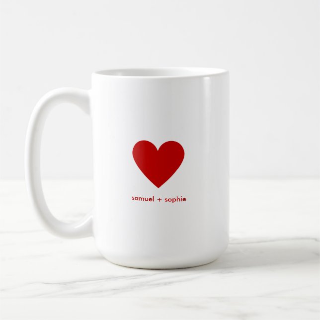 Personalized Couples Modern Red Heart Kaffemugg (Vänster)