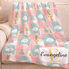 Personalized Cozy Aesthetic Cat Pattern Girl Pink Fleecefilt