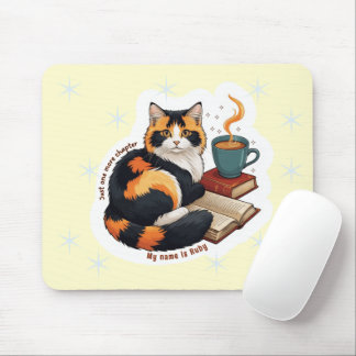 Personalized Cozy Calico Cat Reading Mousepad Musmatta