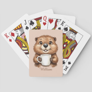 Personalized Cozy Coffee Beaver Woodland Morning Casinokort