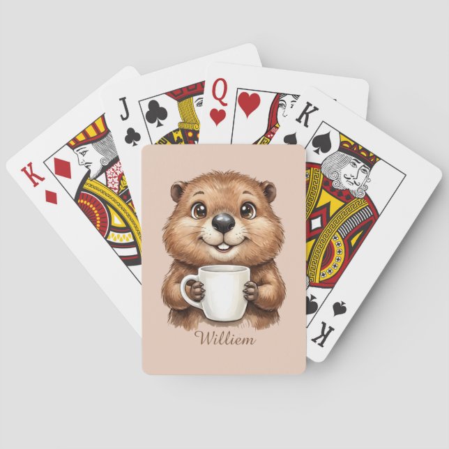 Personalized Cozy Coffee Beaver Woodland Morning Casinokort (Baksidan)