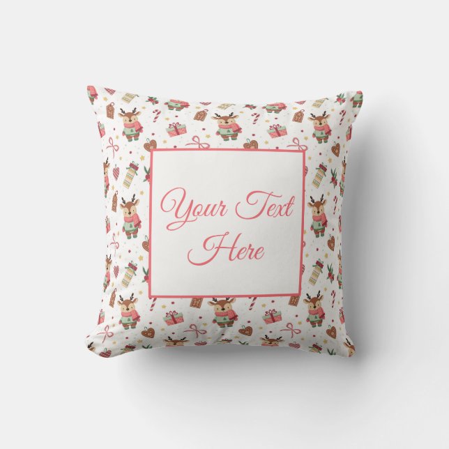 Personalized Cozy Reindeer Christmas Throw Pillow Kudde (Framsida)