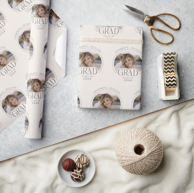 Personalized Cream Class of 2026 Photo Grad  Presentpapper (Hantverk)