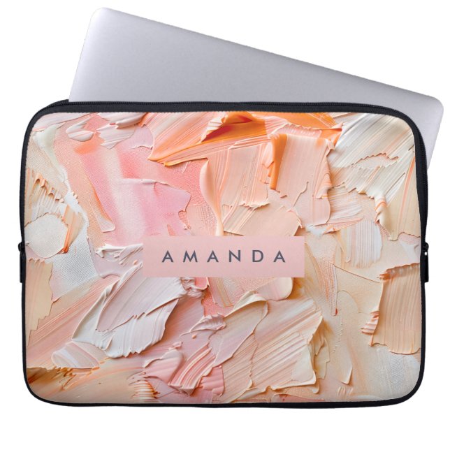 Personalized Creamy Brushstroke Peach and Blush Laptop Fodral (Framsidan)