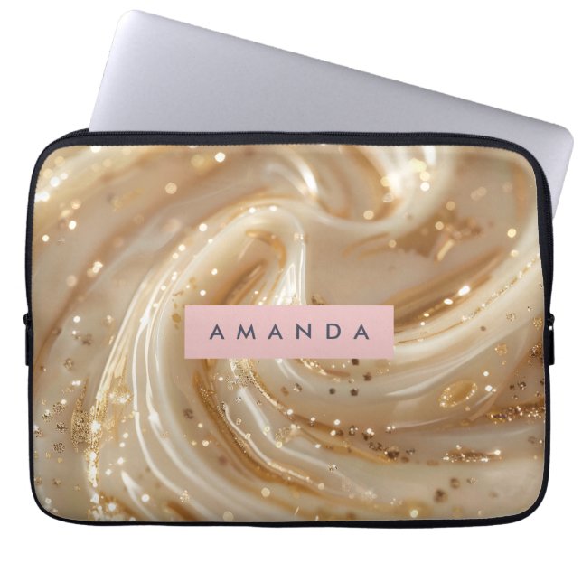 Personalized Creamy Caramel Gold Swirl Elegant  Laptop Fodral (Framsidan)