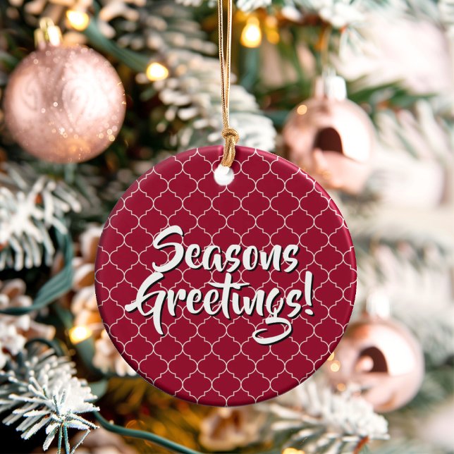 Personalized Crimson Quatrefoil Julgransprydnad Keramik (Thoughtful Custom Gift Idea for Milestones, doubles as an ornament or a collectible gift tag.)