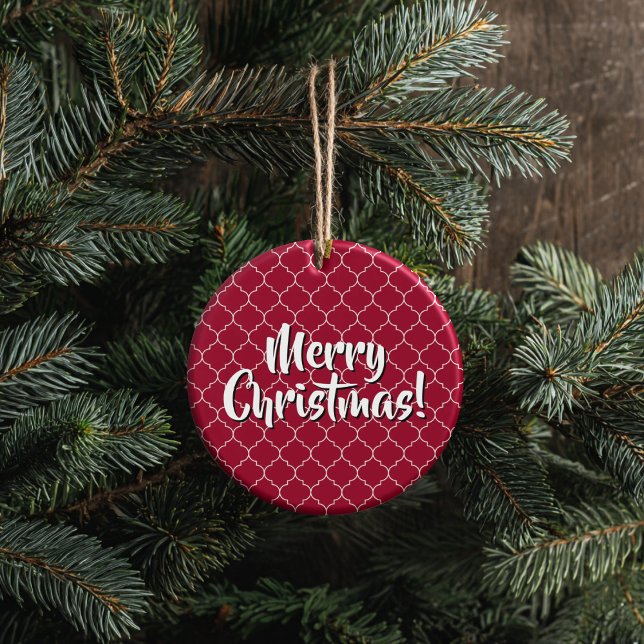 Personalized Crimson Quatrefoil Julgransprydnad Keramik (Thoughtful Custom Gift Idea for Milestones, doubles as an ornament or a collectible gift tag.
)