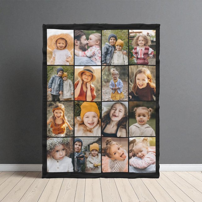 Personalized Custom Color 16 Photo Collage Modern  Fleecefilt (Skapare uppladdad)