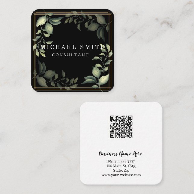 Personalized Custom Minimalist Modern QR Code Logo Fyrkantigt Visitkort (Fram/baksida)
