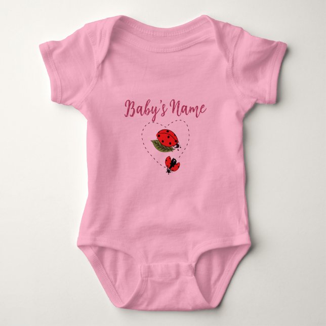 Personalized/Custom Name Ladybug Pink Baby  T Shirt (Framsida)