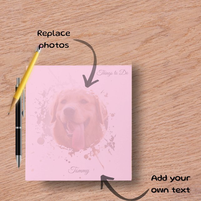 Personalized Custom Photo Pet with Name Anteckningsblock (Personalized Custom Photo Pet with Name Pink Notepad)