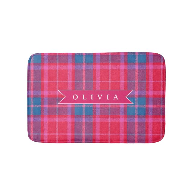 Personalized Custom Pink Fuchsia Plaid Preppy  Badrumsmatta (Framsidan)