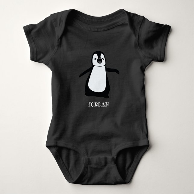 Personalized cute Baby penguin illustration black T Shirt (Framsida)
