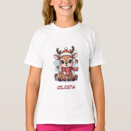Personalized Cute Baby Reindeer Christmas Kids T Shirt