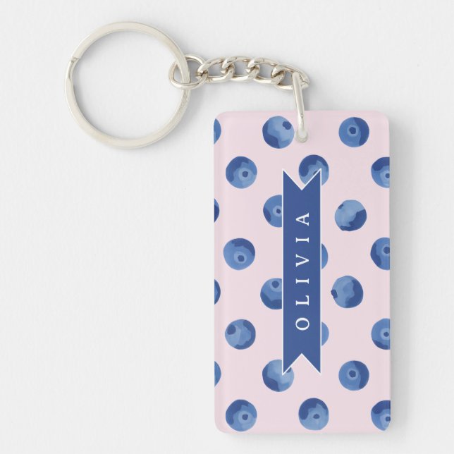 Personalized Cute Blueberry Watercolor Gift Name Nyckelring (Framsidan)