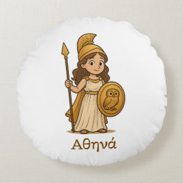 Personalized Cute Cartoon Athena Greek Goddess Rund Kudde