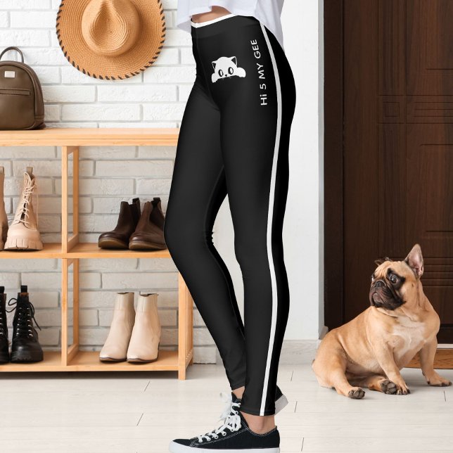 Personalized Cute Cat Pet Black White Stripes Gift Leggings (Skapare uppladdad)