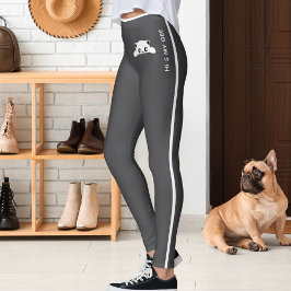 Personalized Cute Cat Pet Grey White Stripes Gift Leggings