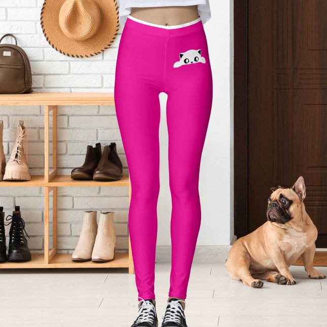 Personalized Cute Cat Pet Pink White Stripes Gift Leggings (Skapare uppladdad)