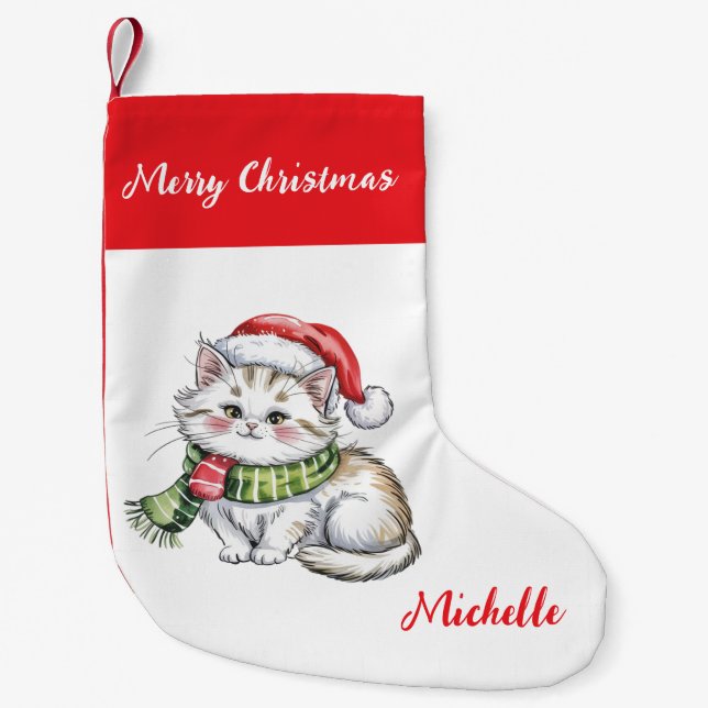 Personalized Cute Christmas Cat Holiday       Liten Julstrumpa (Framsidan)