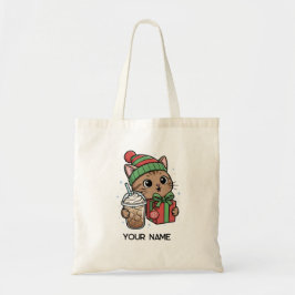 Personalized Cute Christmas Cat Tote Bag Tygkasse