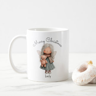 Personalized Cute Christmas Fairy Girl and Teddy Kaffemugg